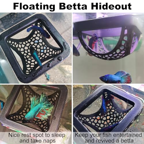 Floating Betta Hammock and Feeding Ring, Aquarium Beta Hideout, Cave, Bed, Resting Spot, Betta Fish Toys and Decor - color: Square-Black