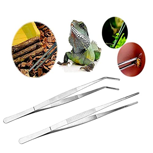 Kitchen Long Tweezers Set, LEEFONE 2 PCS 12 Inch Stainless Steel Food Tweezers with Precision Serrated Tips for Cooking & Baking (Straight + Curved)