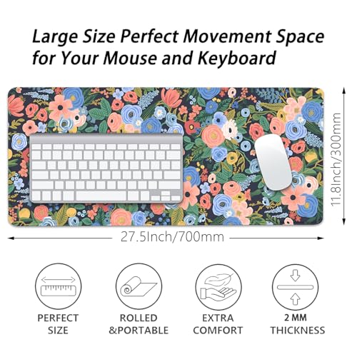 Garden Party Flowers Desk Pad Mouse Pad,Large Floral Mouse Mat with Stitched Edges,Non-Slip Rubber Base Mousepad for Office PC Keyboard Laptop and Home Work Desk Mat(27.5X11.8 in) - color: Garden Party
