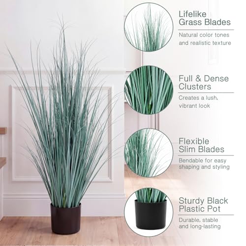 Jexine 2 Pieces Tall Artificial Grass Plant Potted Artificial Greenery Floor Plants Fake Pampas Grass Tall in Pot for Housewarming Gift House Garden Bathroom Lobby Indoor Outdoor (Grey White,4 ft) - color: Grey White, size: 4 ft