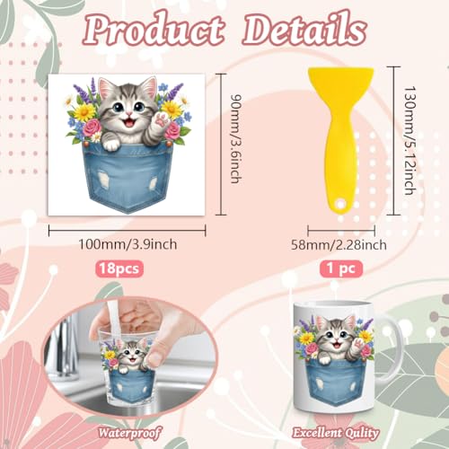 Peacoblue 18 Sheets Rub on Transfers for Crafts, Pocket Cats and Dogs 3.6"x3.9" UV DTF Cup Wraps Waterproof Cold Transfers Stickers for Wood Glass Metal Cup Tumblers Mirrors Mugs Home Decor - style: Pocket Cats and Dogs