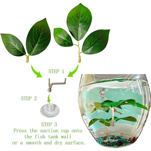 Fish Leaf Pad Fish Tank Accessories Aquarium Décor Simulating 2 pcs Adjustable Plastic Plants Betta Natural Habitat Playing Spawn Breed Rest Bed with Suction Cup Multi Leaf Design (2)