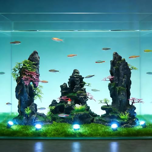 Large Aquarium Decoration Resin Fake Rock Mountain Ornament Landscape Castle Decoration Fighting Fish Reptiles Turtles Hiding Cave Fish Tank Ornaments Accessories - Height 10.7 inches (Purple) - color: Purple