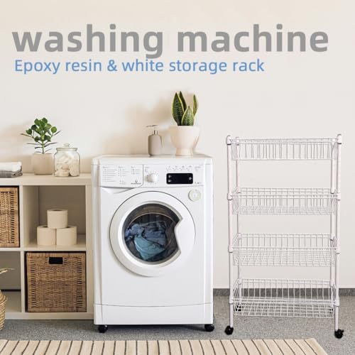 NSF white 4-layer storage rack, refrigerator crevice rack, washing machine crevice rack, laundry room dirty clothes storage, multifunctional household epoxy resin deep mesh basket - size: 4-White H basket