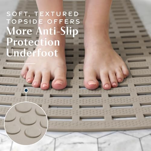 SlipX Solutions Weighted Non Slip Bath Mat for Textured Tub & Shower Surfaces, Patent Pending, Anti Slip Bathtub Safety Without Suction Cups, Doesn’t Float, Works on Tile & Stone 31” x 15”, Tan - color: Tan