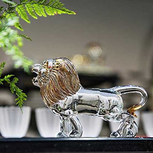 YU FENG 5.5inch Crystal Lion Figurine Collectible,Blown Painted Glass Art Wildlife Animal Sculpture Ornament Handmade Crystal Paperweight Decor Gifts,Clear - style: Lion