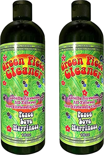 Green Piece® Glass Cleaner 2 Bottle-16 oz (Made in USA) - with Set of 3 Silicone Plugs - Excellent for Scent Proofing and Cleaning - style: 16 Fl Oz (2-Pack) + Three Green Magnetic Scrubbers