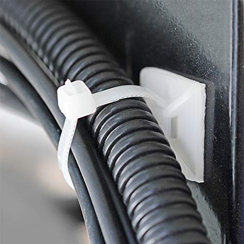 XHF 500 PCS 3/4" White Self Adhesive Cable Zip Tie Mounts Wire Cable Clips Holders Management Anchors Organizer Holders Squares(HS-101S) - color: White, size: 3/4"-500pcs