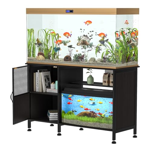 YOXIER 55-75 Gallon Fish Tank Stand,Aquarium Stand with Power Outlets and Cabinet,Heavy Duty Wood Aquarium Stand with Cabinet for Fish Tank Accessories Storage US Fast Arrive