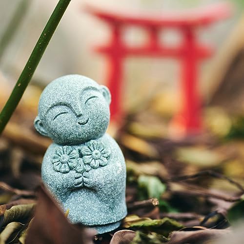 livelyfish Japanese Buddha Bosatsu Feng Shui Praying Monk Statue Sandstone Happy/Smiling Miniature Figurine Ornament for Fish Tank Aquarium Home Garden Decoration (9) - size: 9