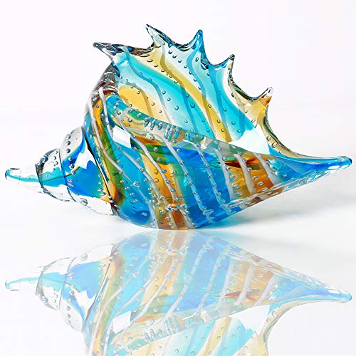 EUSTUMA Hand Blown Glass Conch Figurines Ornament,Sea Animal Ornament for Home Decor,Sea Animals Collection for Birthday Gift,Glass Seashell - color: Conch