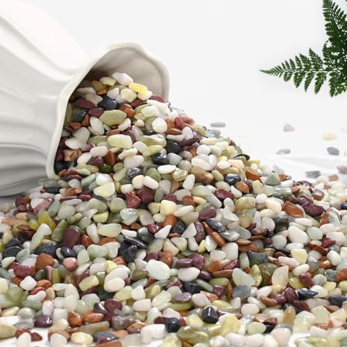 12 lbs Pebbles for Indoor Plants, 3/8 Inch Pea Gravel for Fish Tank, Polished Decorative Rocks for Succulent, Natural River Stones for Vases, Cactus, Landscaping, Bird Bath, Aquarium, Colorful - color: Colorful, size: 12 lb