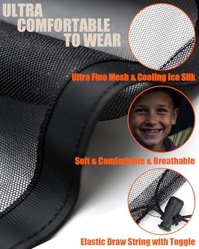 Mosquito Head Net, 2 Pack Ultra Fine Ice Silk Cooling Breathable Soft Large Long Mesh for Outdoors, Fits Most Hats - color: Black