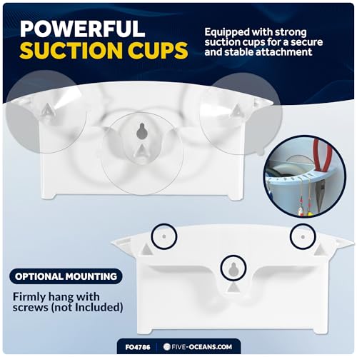 Five Oceans Boat Caddy Organizer, Suction Cups Mount, White ABS - Storage with Drainage, Knife, Plier & 26 Lure Holders for Boats, Pontoons, Fishing Boats, Kayaks - FO4786 - style: With Lure Slots