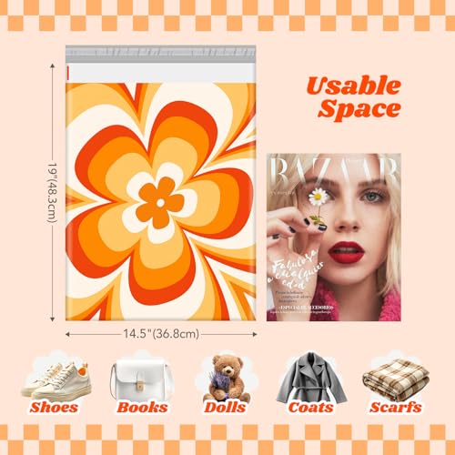 Metronic Poly Mailers 14.5x19 50pc Orange Flower,Waterproof Self Seal Shipping Bags Envelopes, Cute Floral Mailers Poly Bags Packaging Mailing Bags for Small Business Packing Shipping Clothes & Gifts - color: Orange Flower, size: 14.5x19 50pc