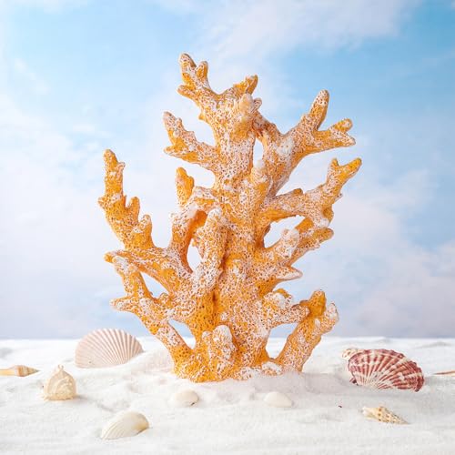 Artificial Coastal Dorm Fish Aquarium Coral Ornament Decor Realistic Aquatic Plant Marine Themed Gifts for Beach Coastal, Living Room, Bathroom- Yellow - color: Yellow