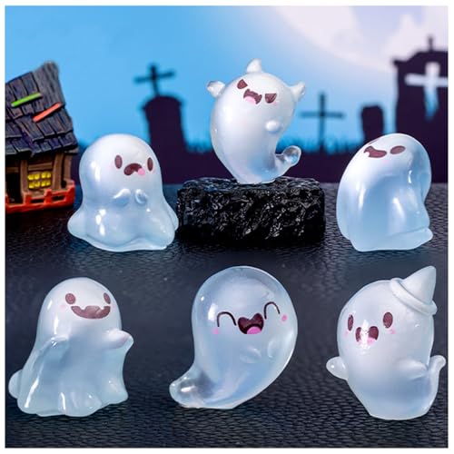 Y&ICrafts 8PCS Cute Luminous Halloween Ghost Dolls, Glow in The Dark Ghost Fish Tank Aquarium Décor, Mini Ornaments for Desktop, Micro Landscape Creative Decoration Accessories