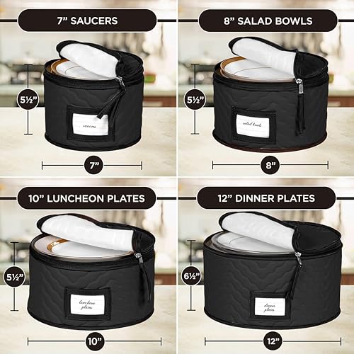 China Storage Containers 5-Piece Set Moving Boxes for Dinnerware, Glasses, Plates, Mugs and Saucers Sturdy Quilted Microfiber Dish Organizer with Dividers for Seasonal Storage - Holds Set of 12, Black - color: Black