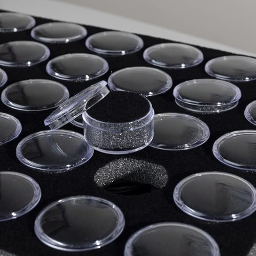 Novel Box Gem Jars 36 Medium Size Gemstone tray | Black Tray Foam Sheet 14.5X7.8X0.75 | Jewelry Display Rock Storage Box Insert | Gemstone display Trays for Collectibles - color: Black Foam Liner with 36 Gem Jars