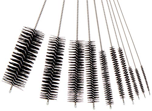 Pipe Cleaners Homewinner 8 inch Nylon Bottle Straw Cleaning Brush Set Stainless Steel Handle Flexible Tube Brushes Multiple Size, Set of 10