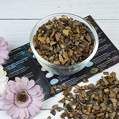 Crocon 1/2 LB Crushed Tiger Eye Chips Bulk Stones 1100+ Carats Natural Quartz Pieces Irregular Shape Gemstones for House Warming Gifts New Home and Chakra Healing Crystals Home Décor Gifts for Women - color: Tiger Eye Chips, size: 1/2 Pound