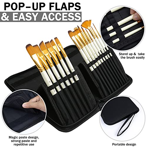 DUGATO Short Paint Brush Holder & Organizer 5.4x10.7 Inches, Black Canvas Bag for Brushes up to 9.3" Length, Case with 15 Slots, Artist Brush Carrying Case (Brush Not Included) - color: Black, size: Medium 5.4x10.7 inches