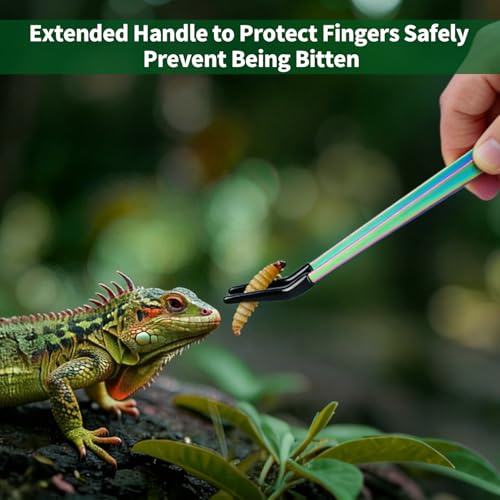 2 Pack Stainless Steel Reptile Feeding Tongs with Rubber Tip, 10.6" Straight & Curved Tweezers, for Aquarium or Craft, Planted Tank, Terrarium Tank, Feeder for Beard Dragons, Lizard and Snakes, Silver