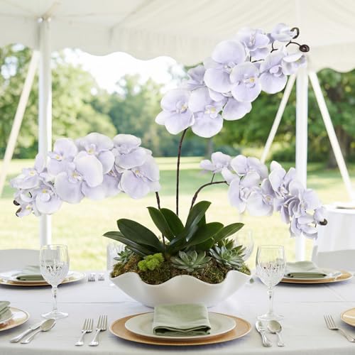 36.6'' Blue Orchids Artificial Flowers 10 Large Blooms Fake Phalaenopsis Branches 5PCS Long Stem Faux Silk Orchids for Tall Vase for Home Wedding Table Office Decor (Blue) - color: Blue