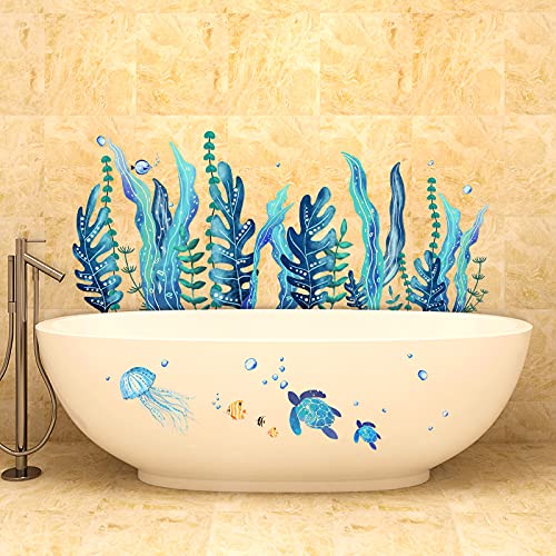 Tenare 5 Sheets Ocean Sea Turtle Wall Decals Stickers Under The Sea Stickers Seaweed Grass Jellyfish Fish Removable Vinyl Decal for Bedroom Bathroom Baby Nursery Room Wall Decor(Classic Style) - style: Classic