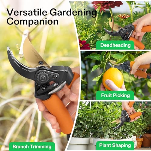 VIVOSUN 8.5" Bypass Pruning Shears for Gardening, Heavy-Duty Garden Scissors, Ultra Sharp Pruners with 3/4 in. Cut Capacity SK5 Blades, Thick Cushion-Covered Handle and Safety Lock - style: Soft Grip Pruner