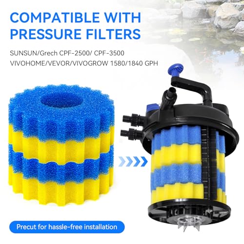 Filter Sponge Replacement for VIVOHOME Pond Filter 1580/1840 GPH or SUNSUN CPF-2500/3500 Pond Filter Parts Compatible with VEVOR/VIVOGROW 1580/1840GPH Foam Media Pad Replacement Parts for Koi Ponds