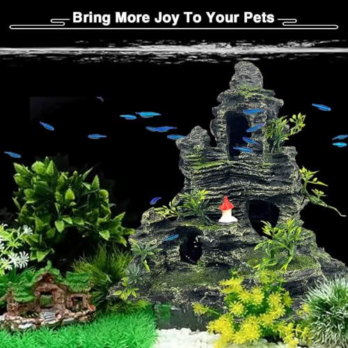 Aquarium Decorations Large and Tall Large Aquarium Decoration for Fish Tank Decorations Fish Tank Ornaments Mountain View Stone Ornament Tree Rock Cave Artificial Fishtank Ornament - color: Black Mountain View, size: Extra Large - Mountain View