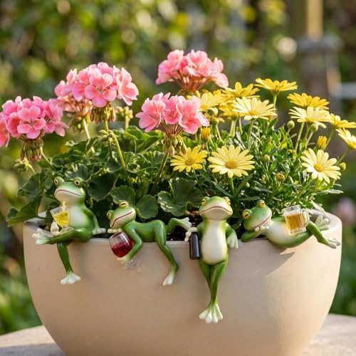 Realistic Frog Resin Figurine Glass Fish Tank Edge Hanging Ornament Outdoor Garden Flower Pot Rim Decor Animal Statue for Aquarium Patio Yard Home Decoration (Edge Accessory-4 Pack) - color: Edge Accessory-4 Pack