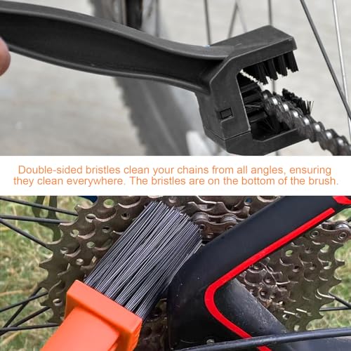 Ziciner 2 PCS Motorcycle Chain Brush, Bike Chain Cleaning Brush with Double-Ended Brushes, Durable Motor and Bicycle Chain Gears Maintenance Cleaning Tool, Motorcycle Accessories (Black+Orange) - color: Black+orange