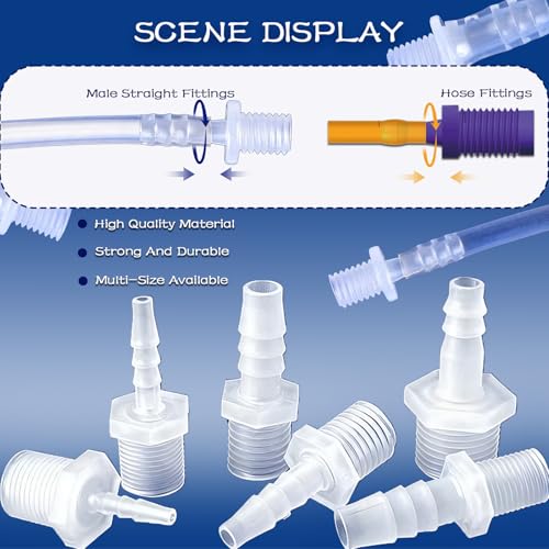 30 PCS Plastic Hose Barb Fittings, Barb x NPT Male Thread Adapter Connectors, hose barb reducers, Plastic Barb Joint Splicer Mender Adapter Union for Aquarium Aeration & Air Tubing.
