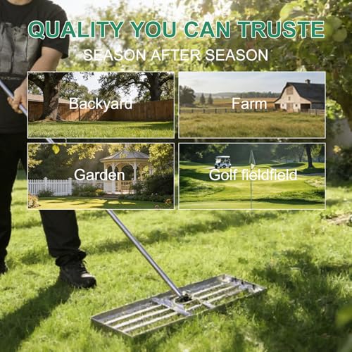 30"x10" Lawn Leveling Rake, Heavy Duty 304 Stainless Steel Lawn Leveler w/ 6.5ft Ergonomic Handle, Effort Saving Soil Tool for Dirt, Sand, Compost, Topdressing & Garden - style: 30x10inch-6.5FT