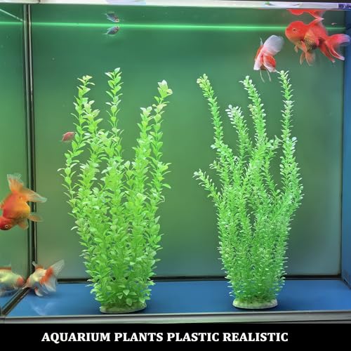 2 Pcs 24 Inch Tall Aquarium Plants, Adjustable Plastic Fish Tank Decor with Detachable Leaves, Artificial Background Greenery for 20-55 Gallon Tanks(Light Green(Style A))