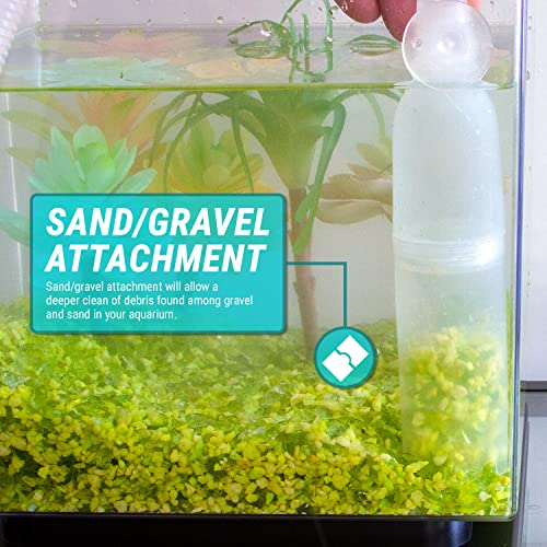 TERA PUMP - TRFTCLN-XL BPA-Free Gravel Cleaner Aquarium Water Changer with Clip, Suction Cup, Flow Managing Clip, Quick & Easy Assembly, Long 120 inch Nozzle Manual Water Pump, (20-50 Gallon Tank) - size: X-Large