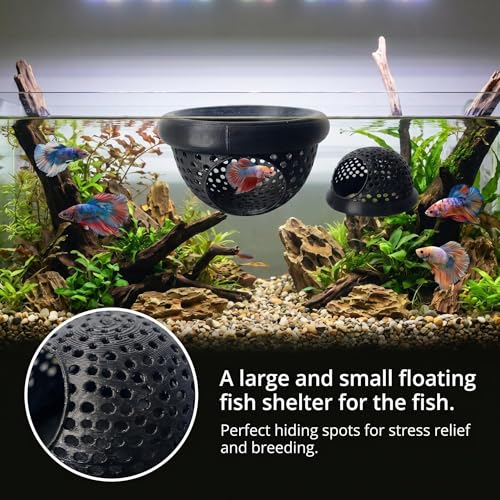 LXLO 2 PCS Betta Hammock & Floating Betta Log, Beta/Betta Fish Hammock Bed Hideout Cave, Resting Spot Leaves, Shrimp Shelter, Betta Fish Tank Accessories & Toys for Aquarium (Black)