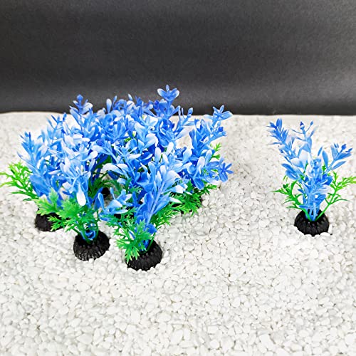 Aquarium Fish Tank Decorations 6PCS Small Blue Tree Artificial Plastic Fish Tank Plants Ornaments Safe for Betta Fish - color: Blue and Black
