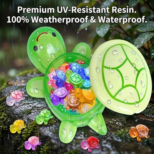 XXL Glow in the Dark Turtle Family - 51 Pcs Luminous Resin Sea Turtle Miniatures for Outdoor Garden Decor, Aquarium Fish Tank Ornament, DIY Fairy Garden & Terrarium Accessories