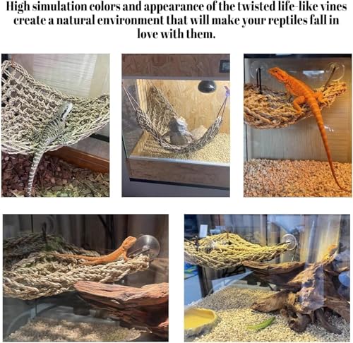 PINVNBY Bearded Dragon Hammock, Bearded Dragon Tank Accessories, Jungle Climber Vines Flexible Reptile Terrarium Leaves with Suction Cups Habitat Decor for Chameleon, Lizards, Gecko, Snakes（3 PCS） - color: 3 PCS