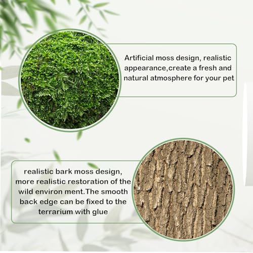Reptile Cork Terrarium Background Decor,Habitat Fitting Bark Backdrop Wall Artificial Moss 3D Aquarium Panel for Lizard Gecko Tortoise Spider Bearded Dragon Chameleon Snake Amphibian(2Pcs)