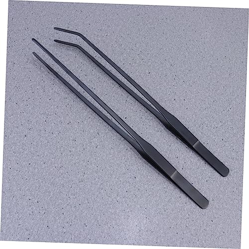 BESPORTBLE 2pcs Stainless Steel Aquatic Plant Tweezers Black Curved and Straight Tongs for Fish Tank Plants Resistant Tools for Easy Planting and Maintenance