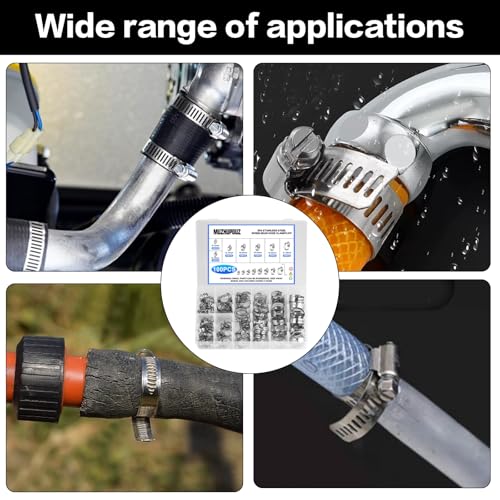 100 Pcs Hose Clamps Stainless Steel, 6-38mm Adjustable Worm Gear Pipe Clamps, Fuel Line Hose Clips Heavy Duty for Plumbing, Dishwasher, Automotive, Washing Machine, Mechanical - size: 100 pcs (1/4'' - 1-1/2'')