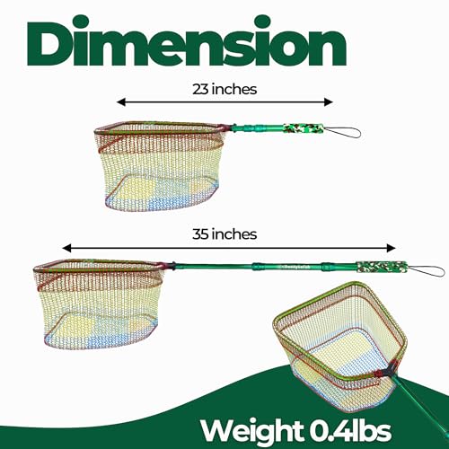 DaddyGoFish Kids Fishing Net - Extendable Telescopic Landing Net for Boy Girl Children Catching Small Fish Crab Shrimp Minnow Dragonfly Beach Pier Lake River Ocean - color: Style2 2 Pack (Green + Green)