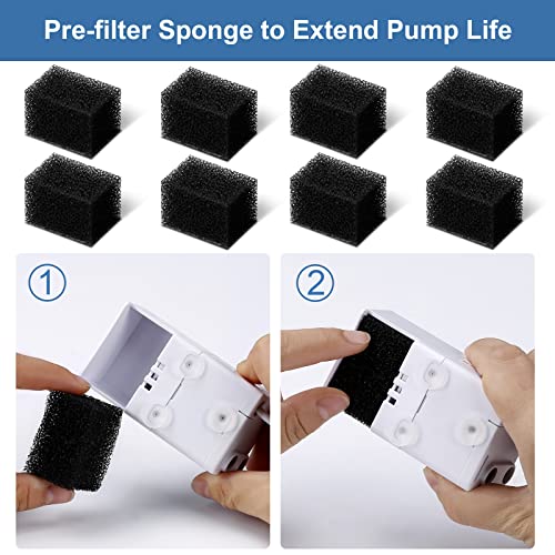 （16 Pieces） 8 Pack Replacement Filters & 8 Pack Replacement Pre-Filter Sponges for Veken 95oz/2.8L Bellflower Pet Fountain Cat Water Fountain Dog Water Dispenser