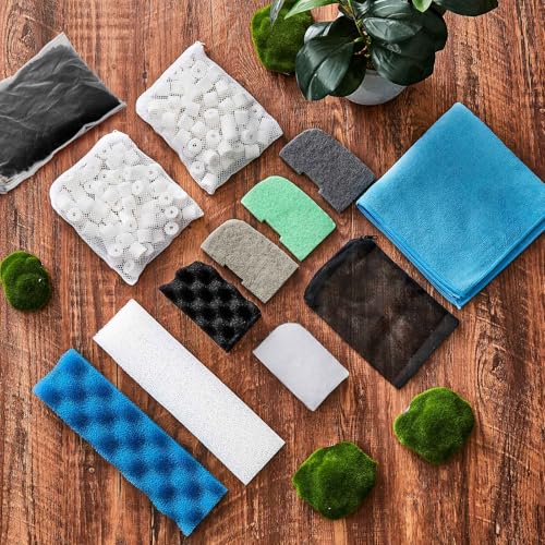Threlaco 74 Pcs Canister Filter Media Kit Compatible with Fluval 406/407 Filter, Including Foam Pads, Water Polishing Pad, Activated Carbon, Nitrite/Phosphate/Ammonia Remover, Mesh Bag, 2 Ceramic Ring - style: 406/407