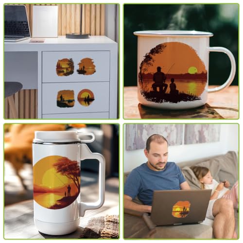 arricraft 10 Sheets Outdoor Fishing UV DTF Cup Wrap for 16OZ Glass, Sunset Views by The Lake Rub on Decals PVC Transfer Stickers for DIY Cups Wood Funiture 24x11cm/9.4x4.3inch - style: Outdoor Fishing Theme