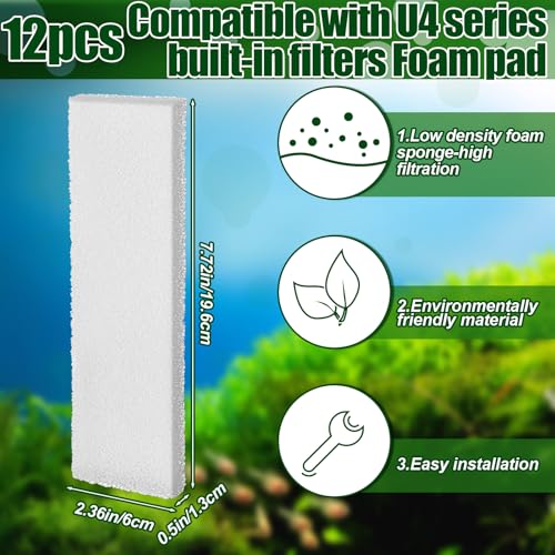 Pangda 24 Pcs Carbon Filter Foam Pads and Foam Filters Compatible with U3 Range of Internal Underwater Sponge Aquarium Underwater Filter Accessories for Internal Replacement Aquarium Fish Tank - size: 7.72'' X 2.36''